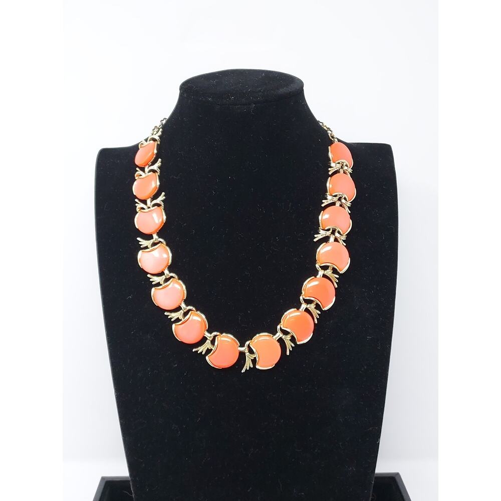 Peach Thermoset Gold Tone Necklace Clip On Earrings Set Fruit Fun Vintage 1950s